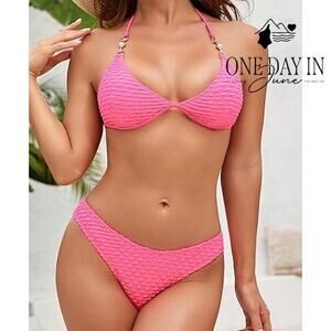 Swimall Textured Halter Bikini Swimsuit Size M